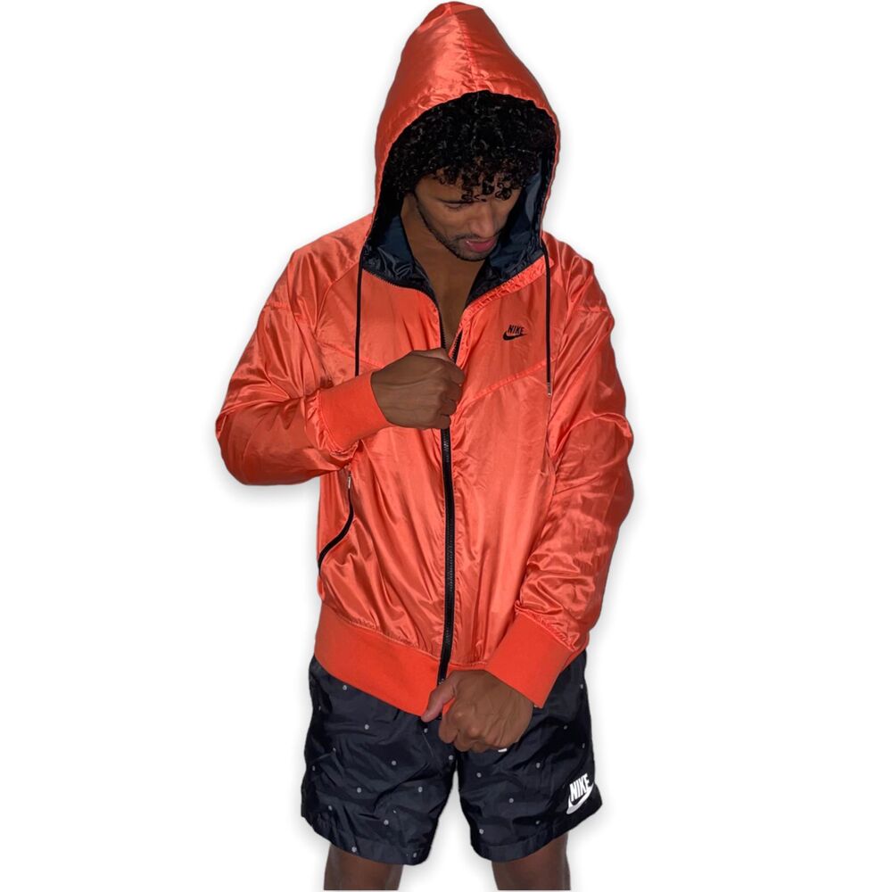 Nike Vintage Supe Glanz Jacket Windbreaker Windrunner Orange Nylon Shiny Large